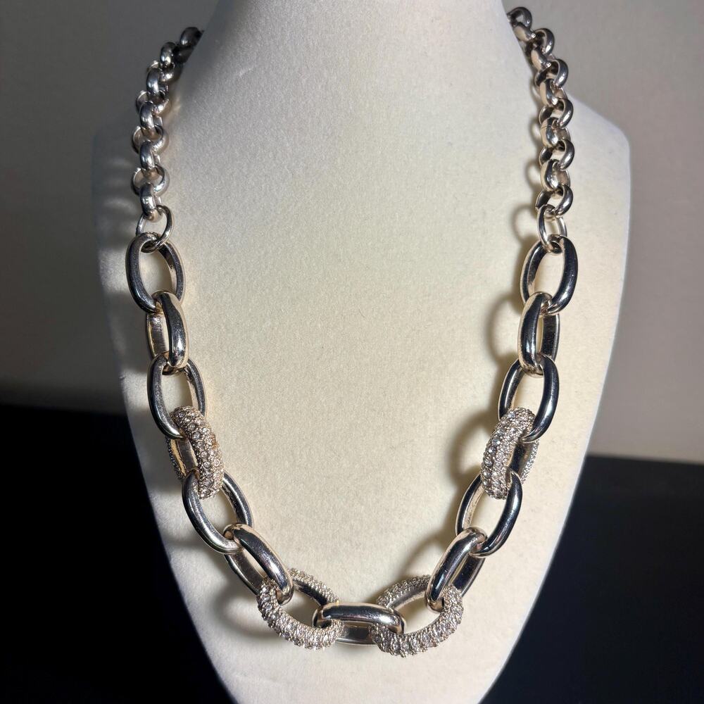 Chunky Chain Necklace Rhinestone Pave Links Bold Statement Necklace Modern Glam
